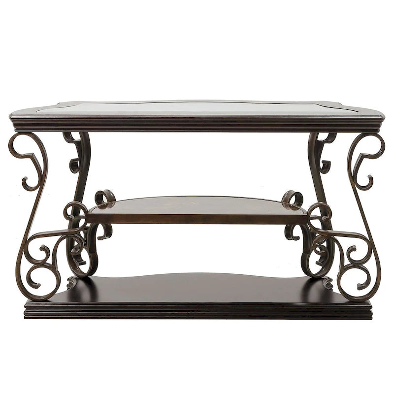 Traditional Tempered Glass Top Table Set with Coffee Table, Console Table, End Table, and Retro Metal Legs