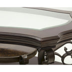 Traditional Tempered Glass Top Table Set with Coffee Table, Console Table, End Table, and Retro Metal Legs