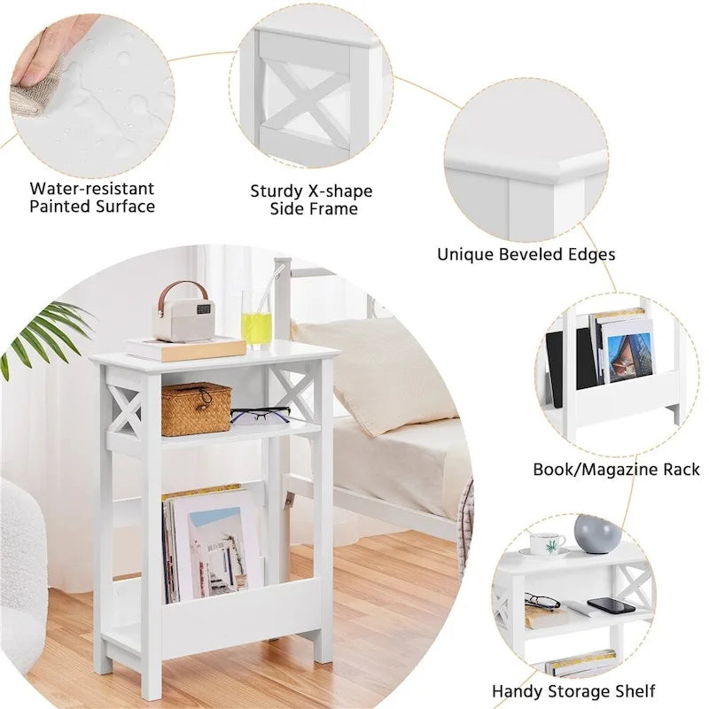 Yaheetech Tavolino Moderno da Divano con Ripiano Portaoggetti, Tavolino Sottile a 3 Ripiani, Bianco