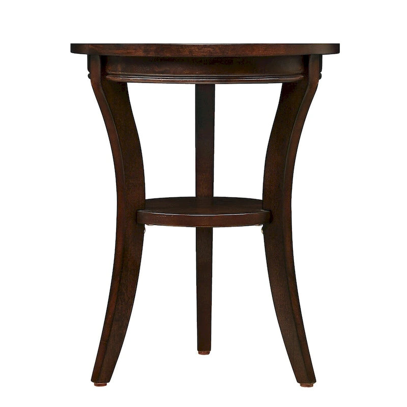 Tavolino rotondo in legno con ripiano aperto