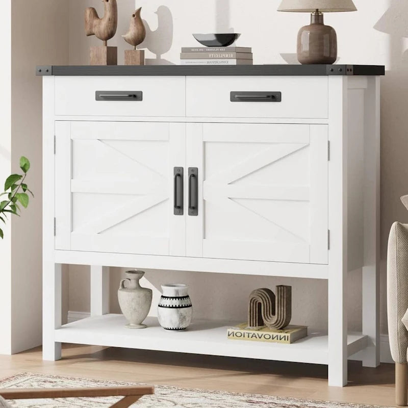 Farmhouse Entryway Table with 2-Door Cabinet & 2 Drawers