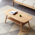 Grondin Nordic Natural Solid Wood 2-Tier Coffee Table with Shelf, Rectangle Accent Cocktail Table