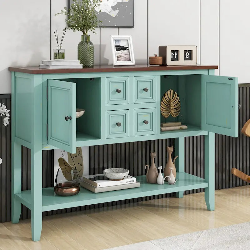 Tavolo Consolle Vintage Contenitore con Quattro Piccoli Cassetti e Ripiano Inferiore per Soggiorni, Ingressi e Cucine