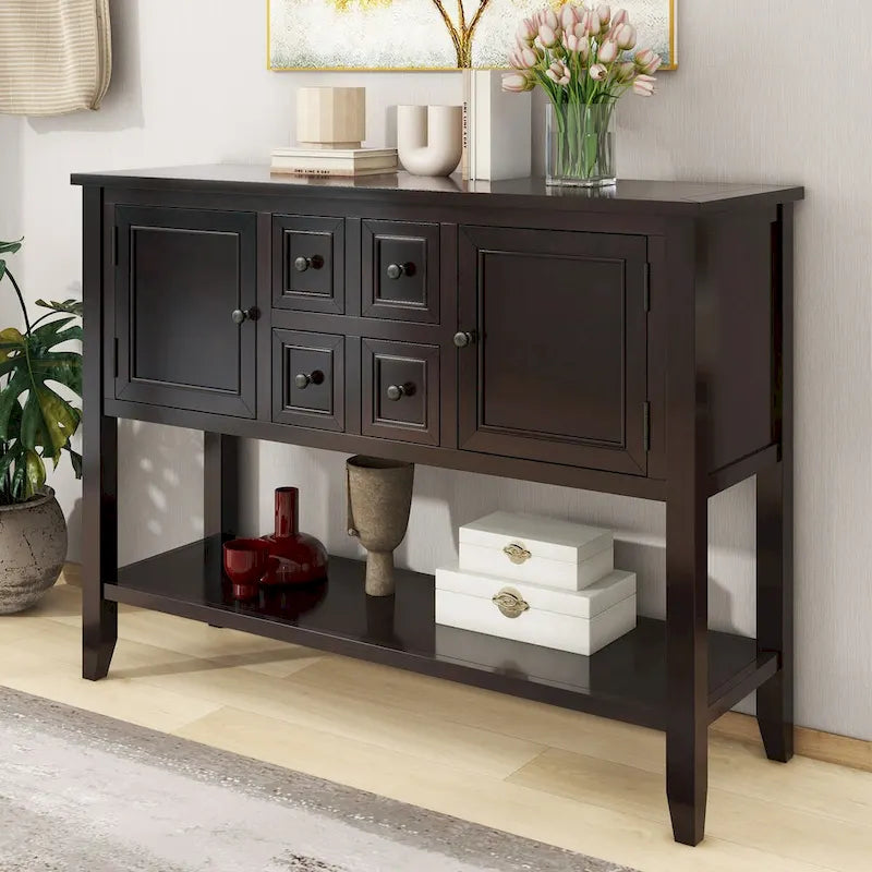 Tavolo Consolle Vintage Contenitore con Quattro Piccoli Cassetti e Ripiano Inferiore per Soggiorni, Ingressi e Cucine