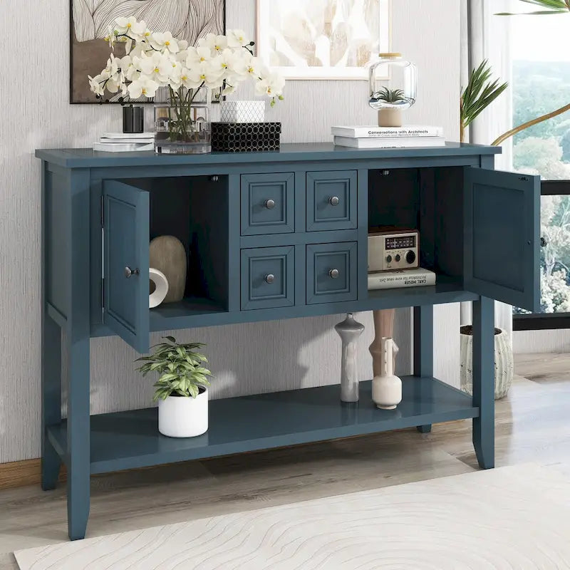 Tavolo Consolle Vintage Contenitore con Quattro Piccoli Cassetti e Ripiano Inferiore per Soggiorni, Ingressi e Cucine