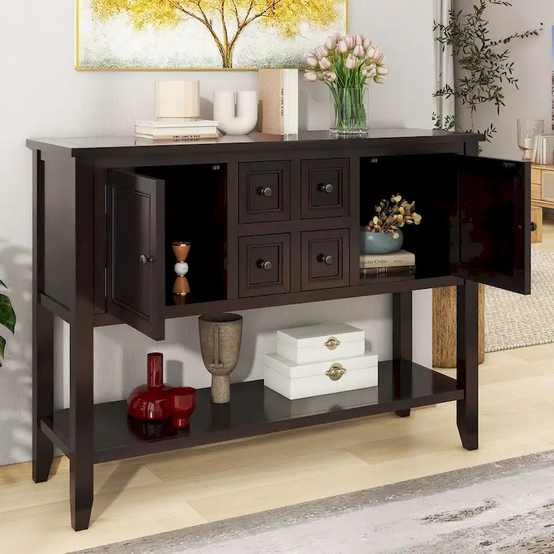 Tavolo Consolle Vintage Contenitore con Quattro Piccoli Cassetti e Ripiano Inferiore per Soggiorni, Ingressi e Cucine