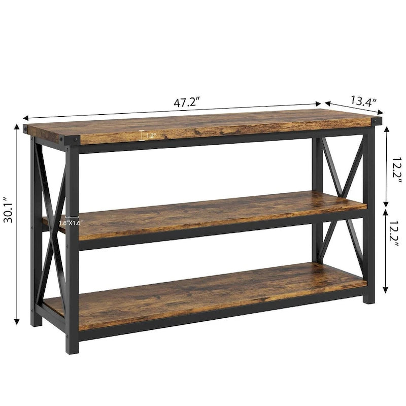 Tavolo stretto da ingresso a 3 ripiani da 47.2", consolle con struttura in metallo