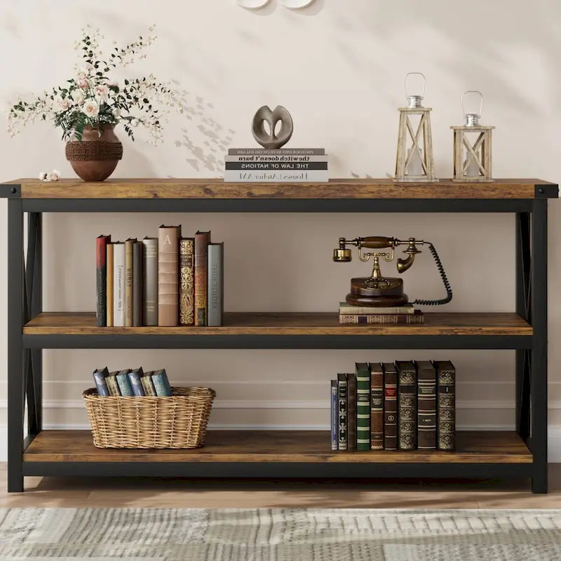Tavolo stretto da ingresso a 3 ripiani da 47.2", consolle con struttura in metallo