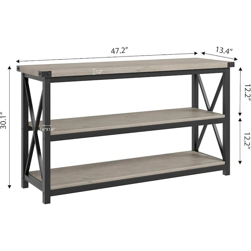 Tavolo stretto da ingresso a 3 ripiani da 47.2", consolle con struttura in metallo