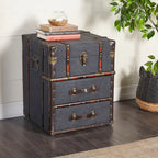 Cassettiera a 2 cassetti in Lino o Similpelle o Tavolino d'appoggio con Coperchio a Cerniera con Fibbia - Marrone Scuro o Blu - Roche River Decor