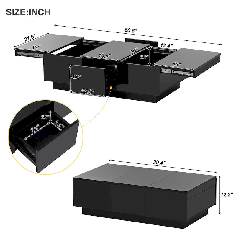 Multifunctional Extendable Coffee Table Sofa Table Cocktail Table with 2 Hidden Storage Compartment