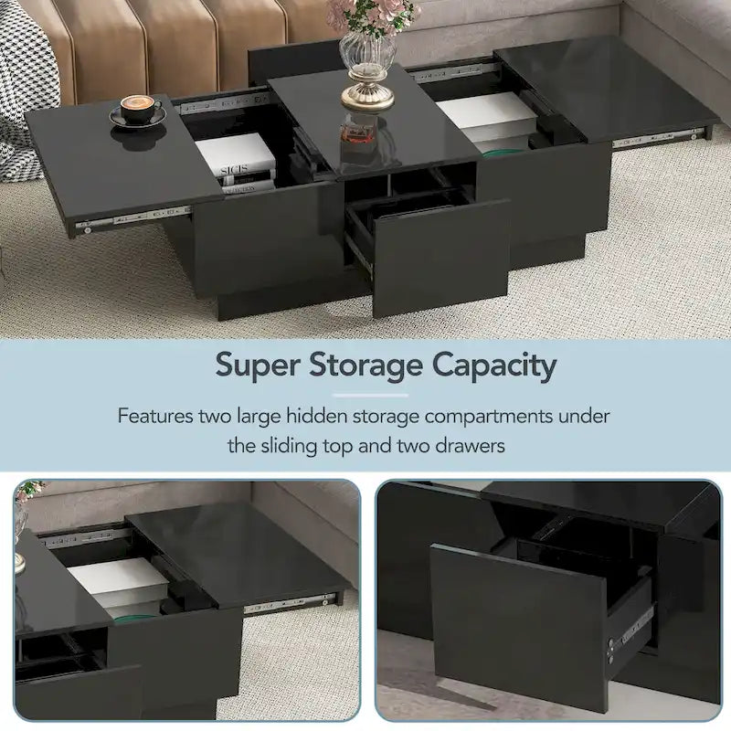 Multifunctional Extendable Coffee Table Sofa Table Cocktail Table with 2 Hidden Storage Compartment