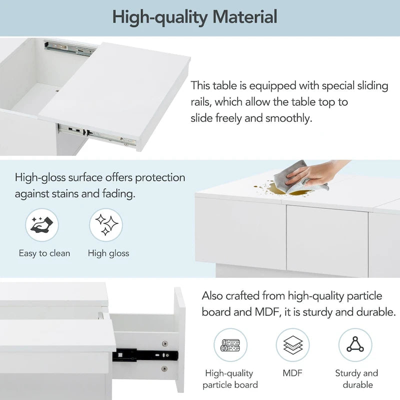 Multifunctional Extendable Coffee Table Sofa Table Cocktail Table with 2 Hidden Storage Compartment