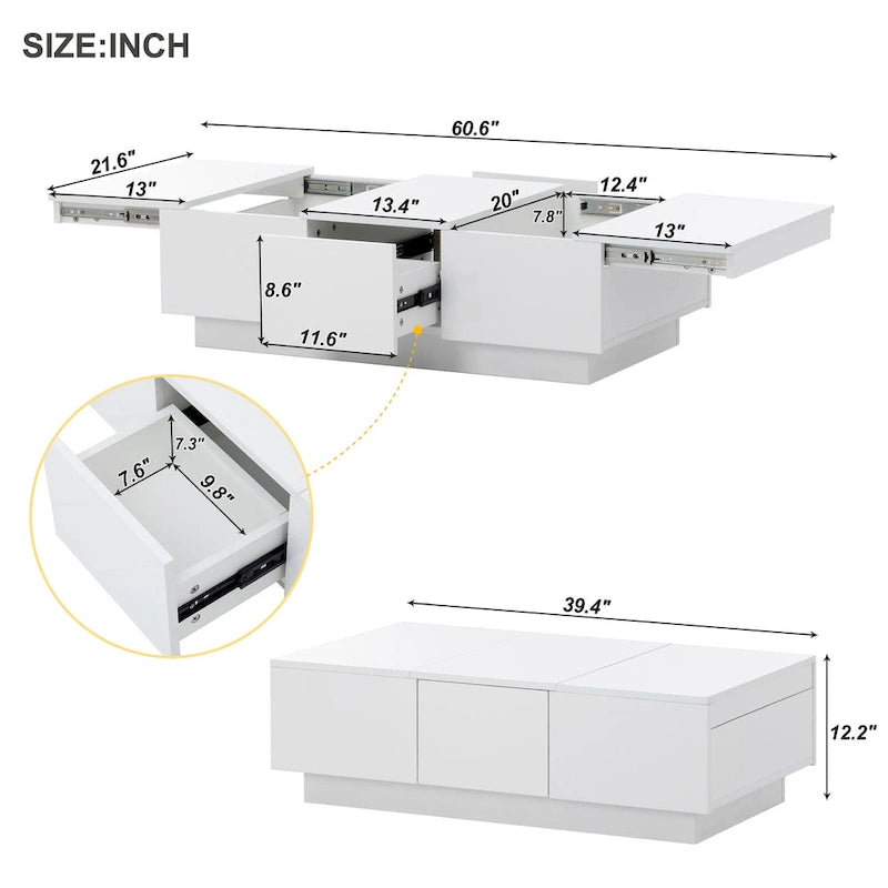 Multifunctional Extendable Coffee Table Sofa Table Cocktail Table with 2 Hidden Storage Compartment