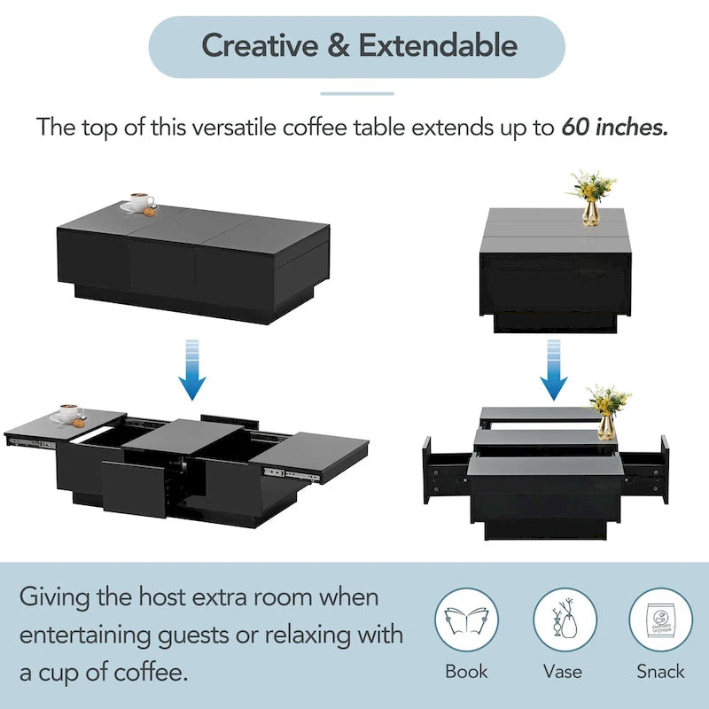 Multifunctional Extendable Coffee Table Sofa Table Cocktail Table with 2 Hidden Storage Compartment