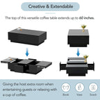 Multifunctional Extendable Coffee Table Sofa Table Cocktail Table with 2 Hidden Storage Compartment
