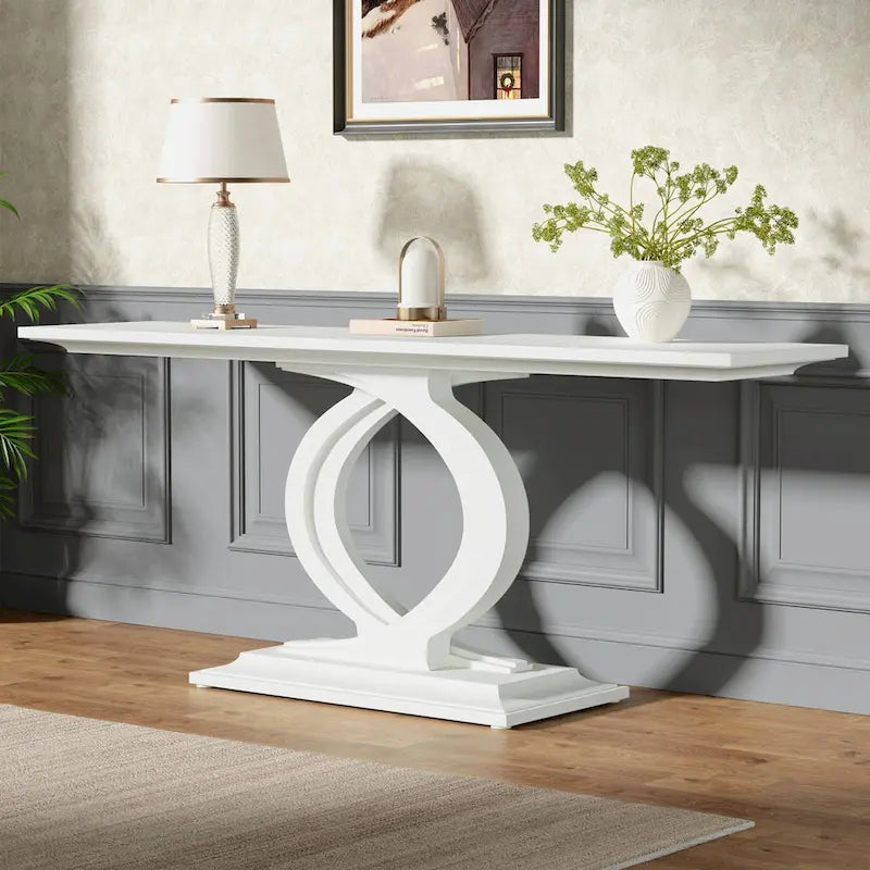 59 Inch Console Table for Entryway, White Farmhouse Sofa Tables for Living Room