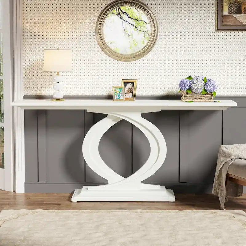 59 Inch Console Table for Entryway, White Farmhouse Sofa Tables for Living Room