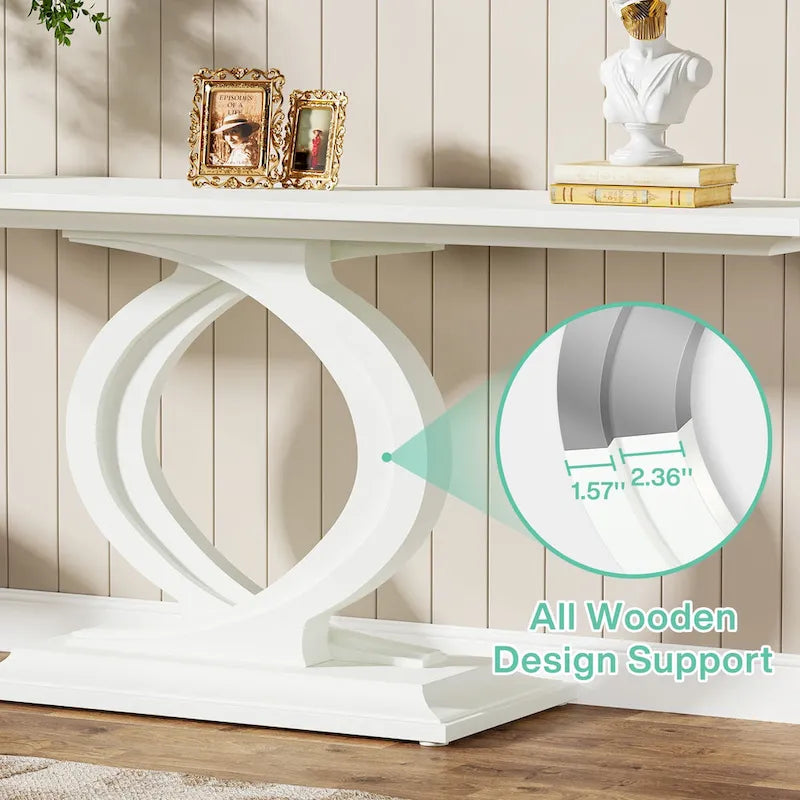 59 Inch Console Table for Entryway, White Farmhouse Sofa Tables for Living Room