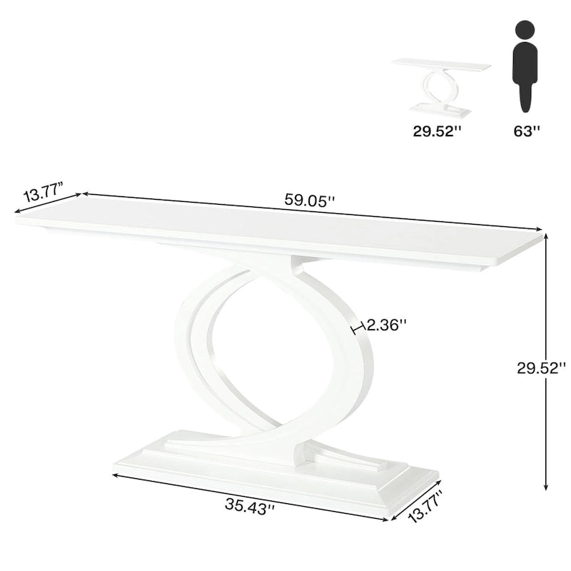 59 Inch Console Table for Entryway, White Farmhouse Sofa Tables for Living Room
