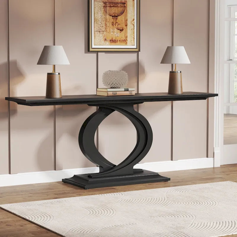 59 Inch Console Table for Entryway, White Farmhouse Sofa Tables for Living Room
