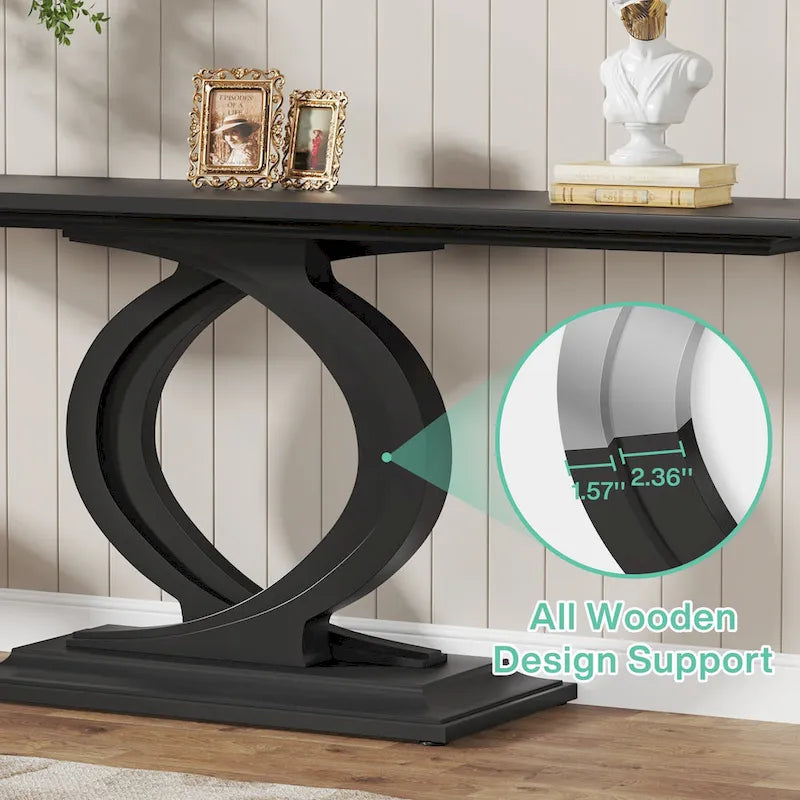 59 Inch Console Table for Entryway, White Farmhouse Sofa Tables for Living Room