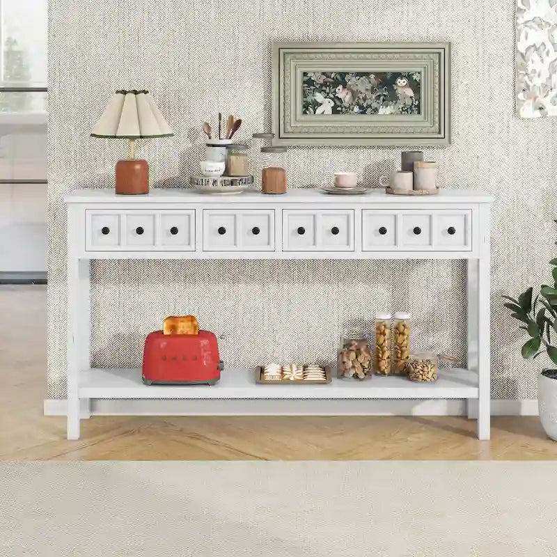 Tavolo Consolle Rustico per Ingresso, Tavolino da Divano da 60 pollici con due Cassetti di Diverse Dimensioni e Ripiano Inferiore per Riporvi Oggetti