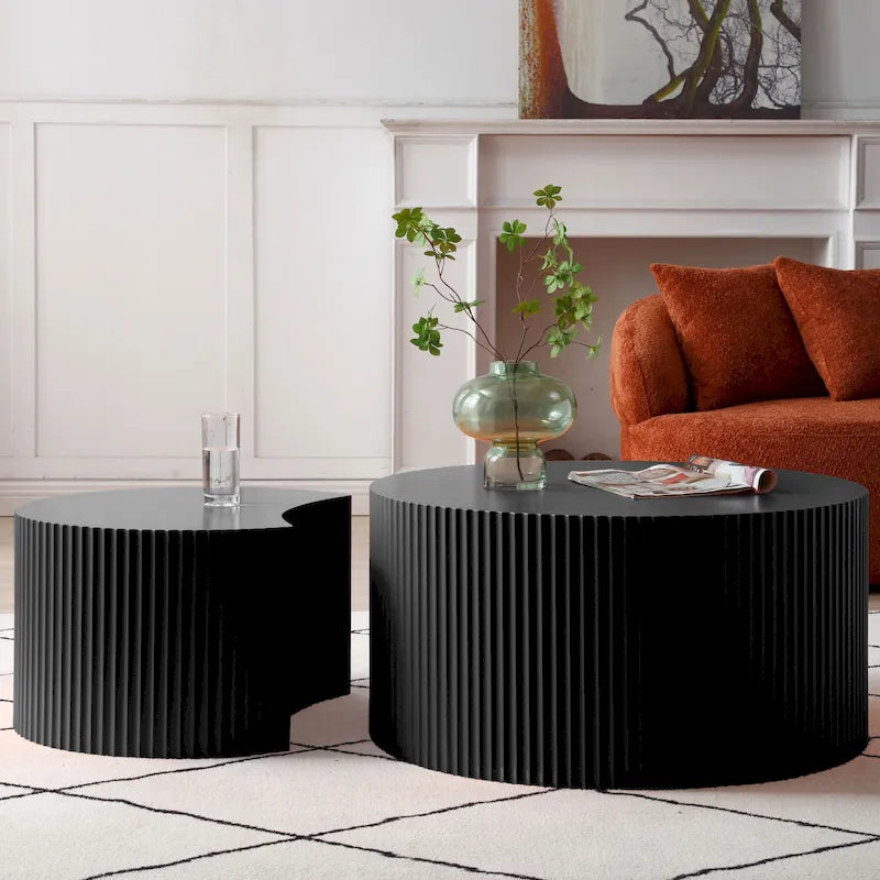 Tavolino Moderno Glam Rotondo Sovrapponibile per Soggiorno (Set di 2) Non Assemblato