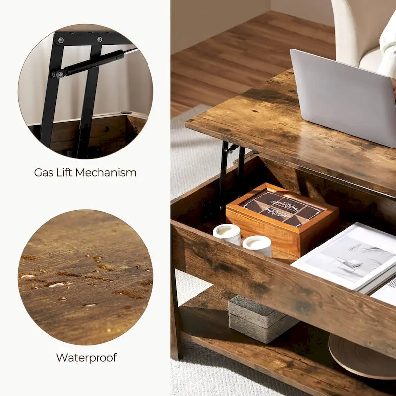 Tavolino da caffè Yaheetech 47.5 con piano sollevabile, scomparto nascosto/ripiano aperto