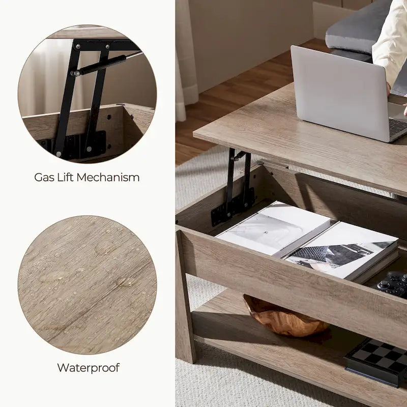 Tavolino da caffè Yaheetech 47.5 con piano sollevabile, scomparto nascosto/ripiano aperto