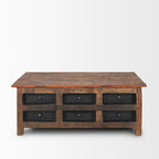Wilton Brown Wood w/ 12 Black Metal Drawers Coffee Table