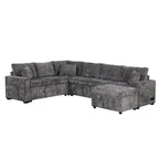 Chenille Sectional Sofa Pull-out Sofa Bed, L-Shape Sleeper Sofa with Storage Ottoman, 3 Pillows and Charging Devices