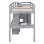 Twin Size Loft Bed with L-Shaped Desk, 3 Drawers, Cabinet, Staircase Storage, Solid Pine/MDF Build