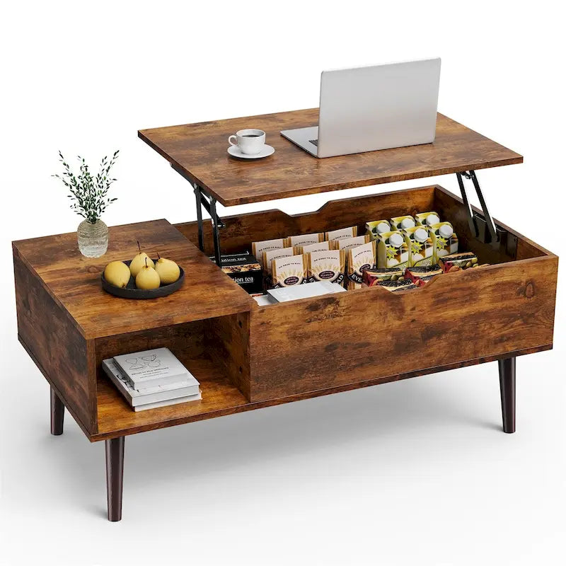 Tavolino da Salotto, Tavolino da Salotto in Legno con Piano Sollevabile e Ripiano Contenitore, Tavolino Trasformabile in Tavolo da Pranzo per Soggiorno, Ufficio