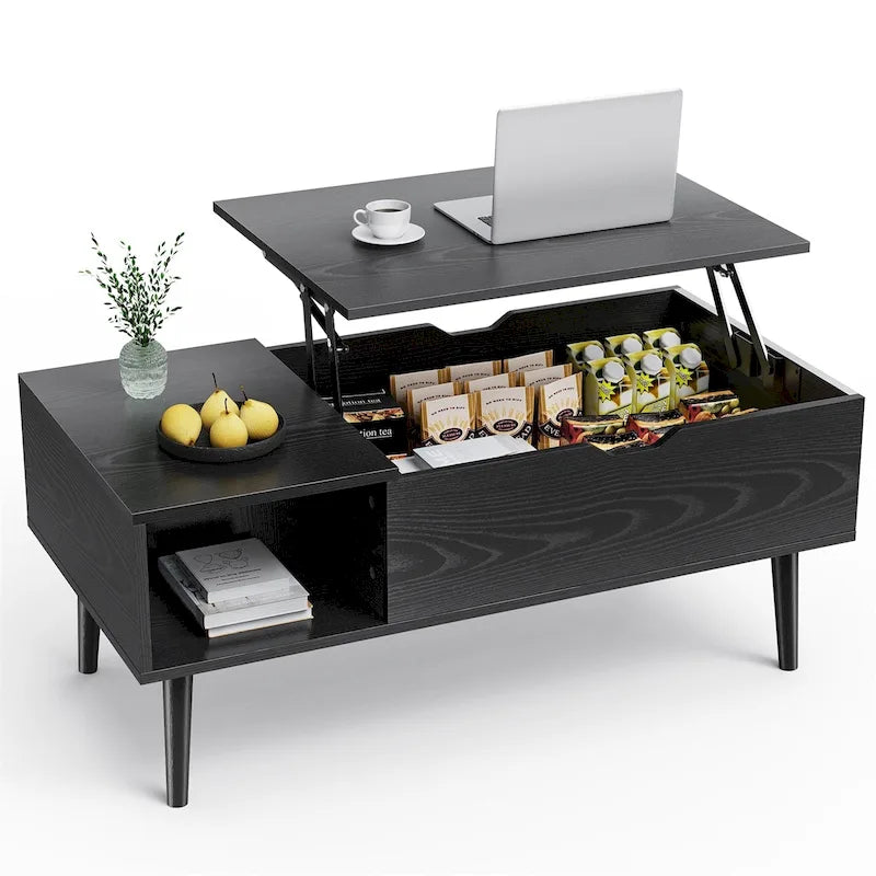 Tavolino da Salotto, Tavolino da Salotto in Legno con Piano Sollevabile e Ripiano Contenitore, Tavolino Trasformabile in Tavolo da Pranzo per Soggiorno, Ufficio