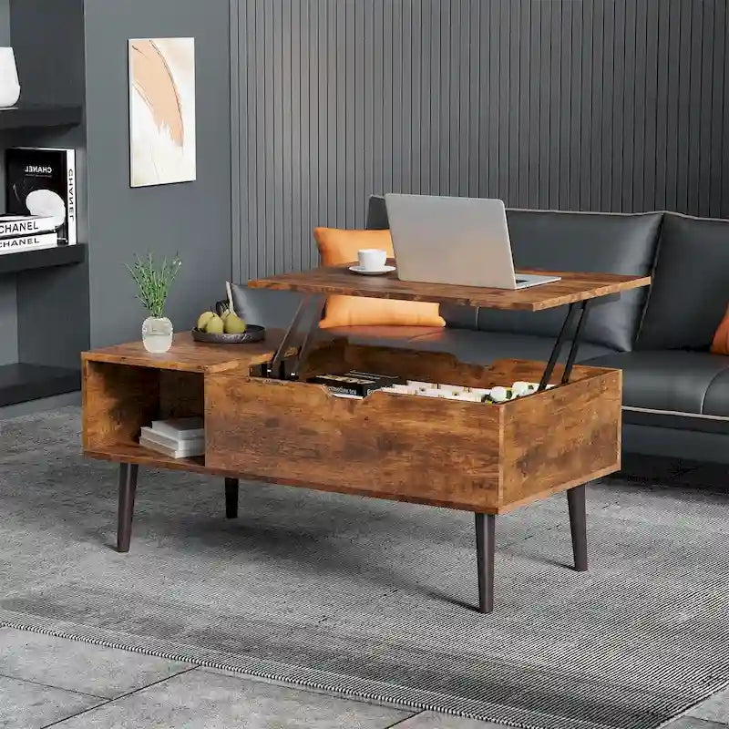 Tavolino da Salotto, Tavolino da Salotto in Legno con Piano Sollevabile e Ripiano Contenitore, Tavolino Trasformabile in Tavolo da Pranzo per Soggiorno, Ufficio