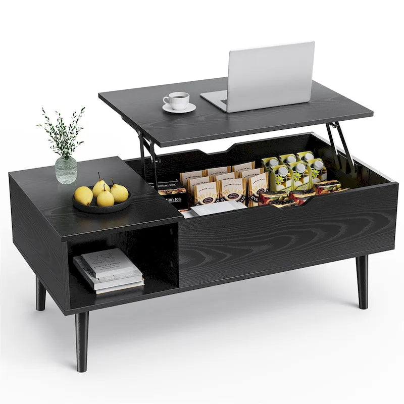 Tavolino da Salotto, Tavolino da Salotto in Legno con Piano Sollevabile e Ripiano Contenitore, Tavolino Trasformabile in Tavolo da Pranzo per Soggiorno, Ufficio
