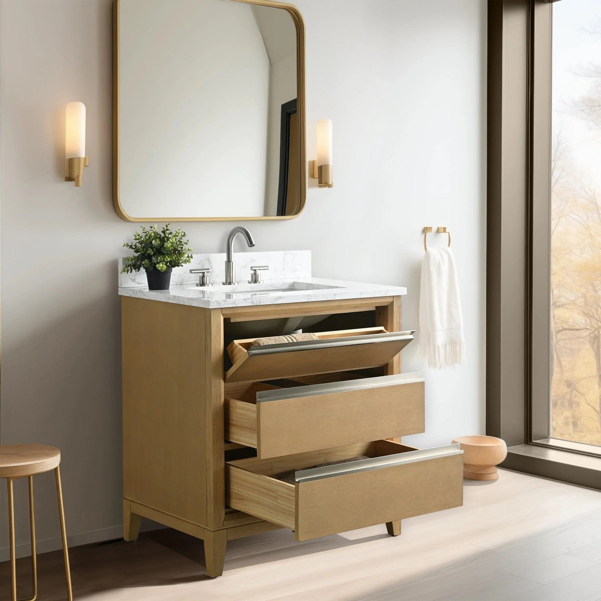 Vanity Art Bathroom Vanity with Ceramic Sink and Engineered Marble Top
