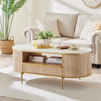 Modern Luxury Fluted Coffee Table, Center Table with Faux Marble Top