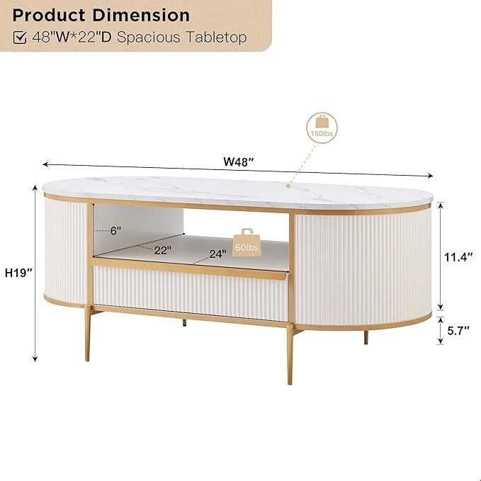 Tavolino da caffè scanalato moderno di lusso, tavolino da salotto con piano in finto marmo