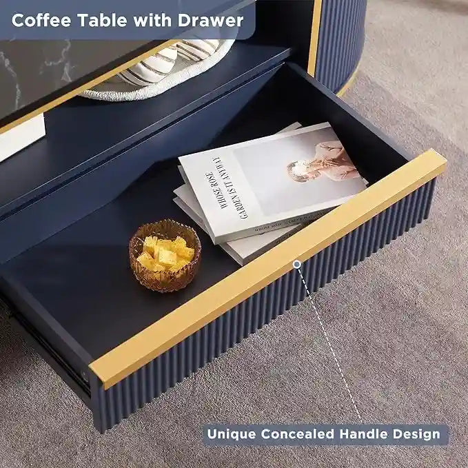 Tavolino da caffè scanalato moderno di lusso, tavolino da salotto con piano in finto marmo