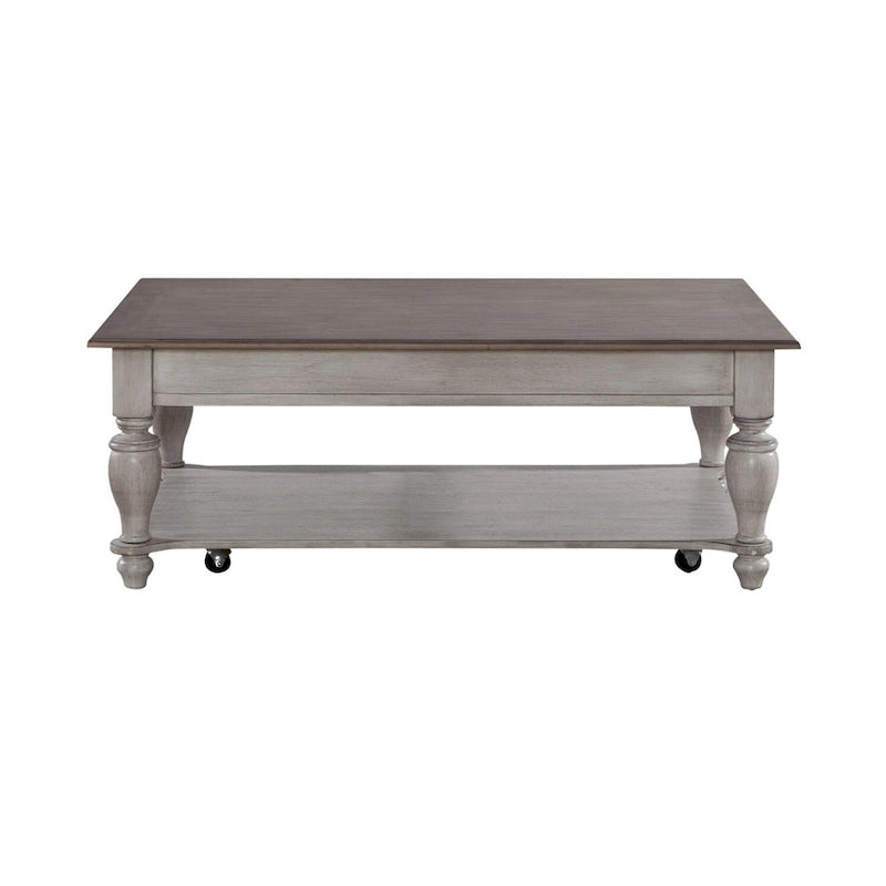 Ocean Isle Antique White & Weathered Pine Rectangular Cocktail Table