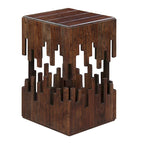 Tavolino Accentuale da 24 Pollici, Legno di Acacia Marrone, Piano Quadrato a Doghe, Silhouette Astratta Artigianale, Ferro Nero