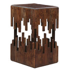Tavolino Accentuale da 24 Pollici, Legno di Acacia Marrone, Piano Quadrato a Doghe, Silhouette Astratta Artigianale, Ferro Nero