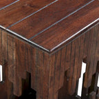 Tavolino Accentuale da 24 Pollici, Legno di Acacia Marrone, Piano Quadrato a Doghe, Silhouette Astratta Artigianale, Ferro Nero