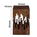 Tavolino Accentuale da 24 Pollici, Legno di Acacia Marrone, Piano Quadrato a Doghe, Silhouette Astratta Artigianale, Ferro Nero