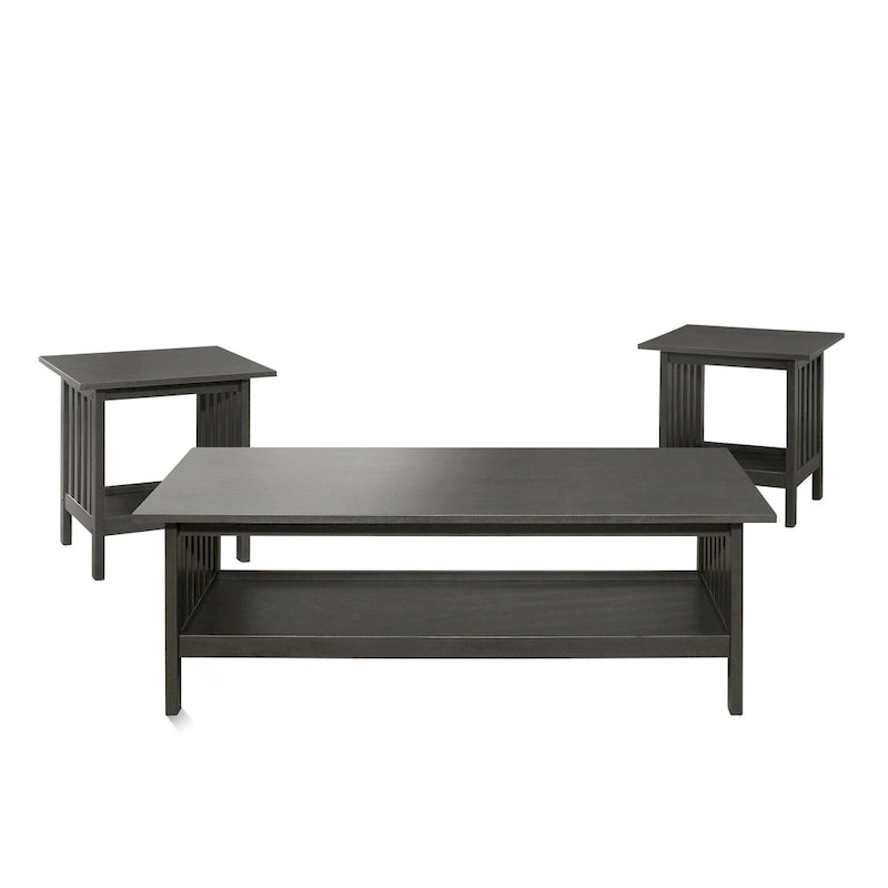 Set tavolo a 3 pezzi Wiston, 1 tavolino da caffè, 2 tavolini laterali, legno grigio anticato