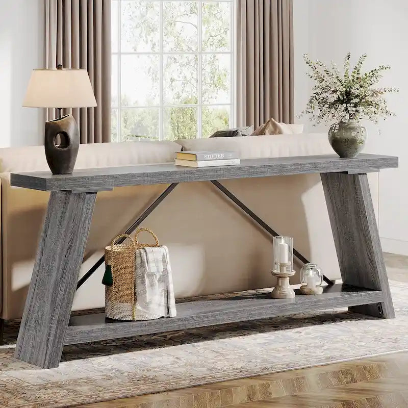 Consolle Rustica in Legno da 180 cm con Ripiano Contenitore
