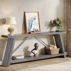 Consolle Rustica in Legno da 180 cm con Ripiano Contenitore