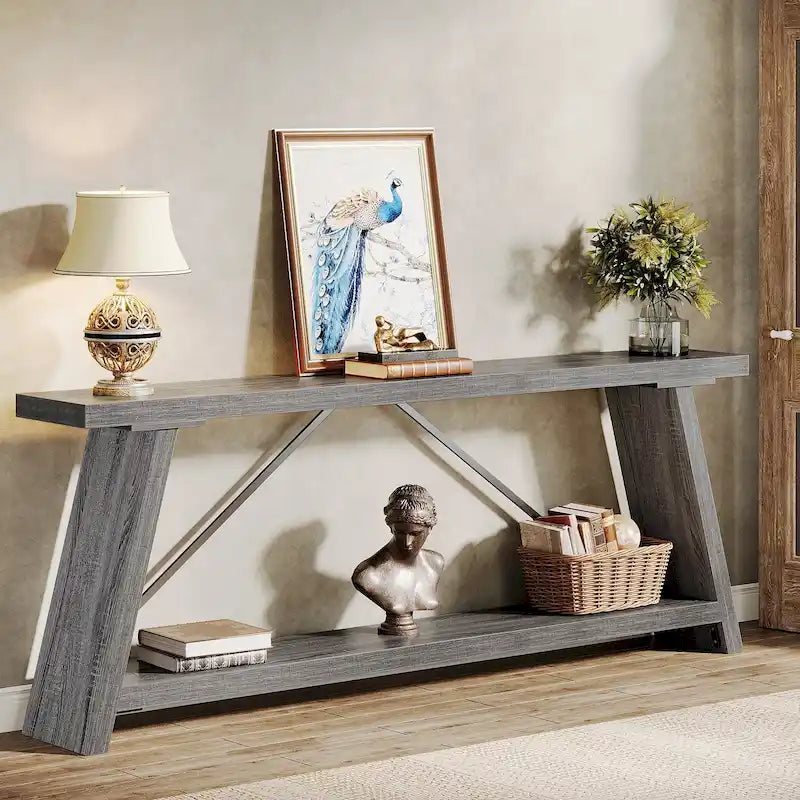 Consolle Rustica in Legno da 180 cm con Ripiano Contenitore